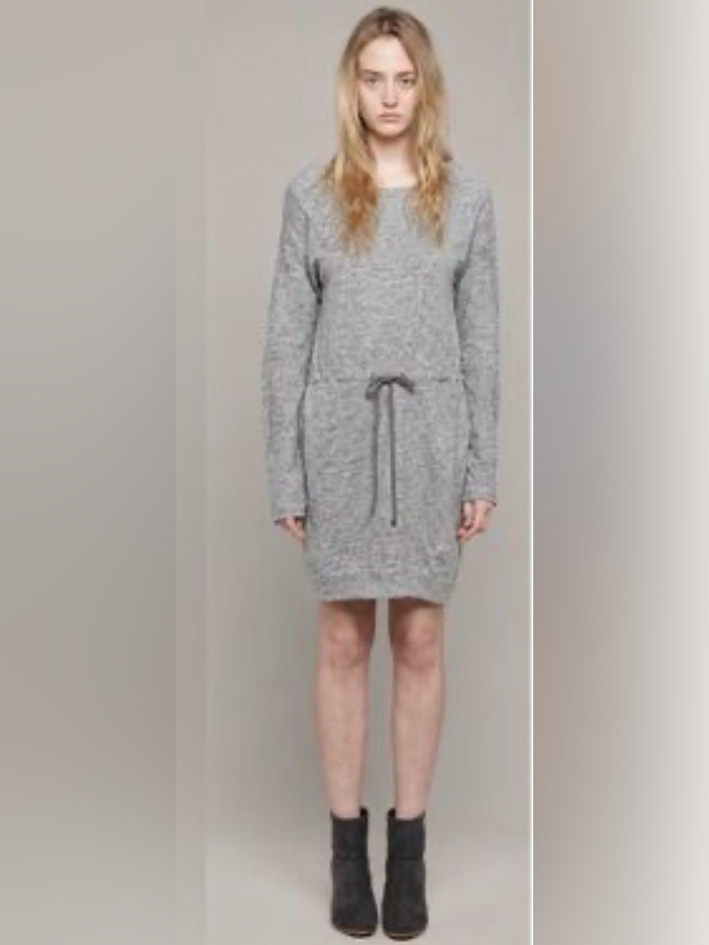 Rag & Bone Sibella Grey Knit Long-Sleeve Drawstring Waist Mini Dress